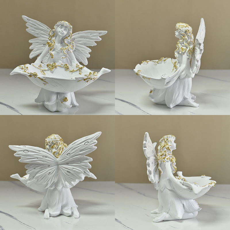 European Resin Angel Figurine Gold Accent Home Decor