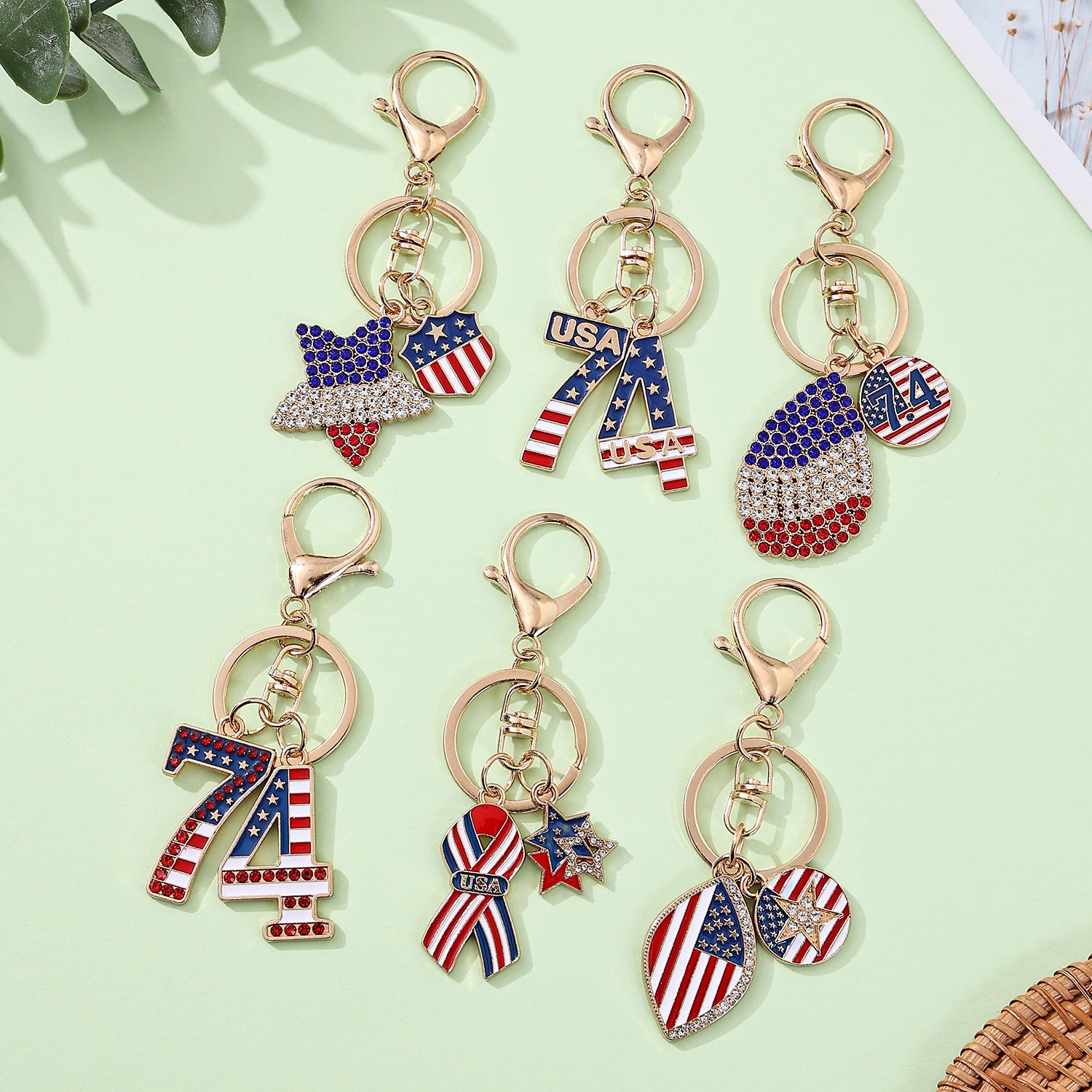 4th of July USA Keychain Set - Patriotic Rhinestone Charms