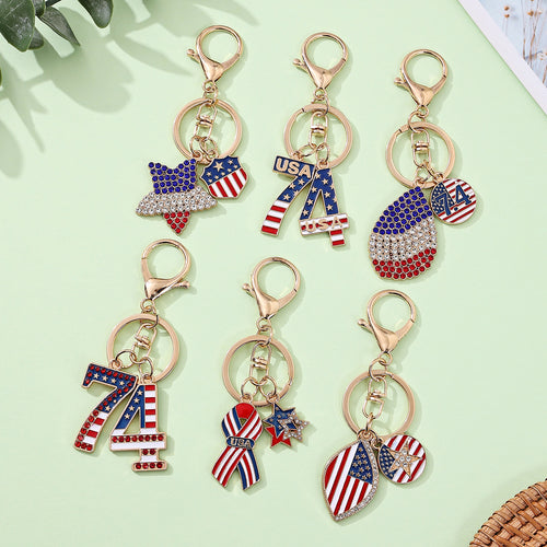 4th of July USA Keychain Set - Patriotic Rhinestone Charms