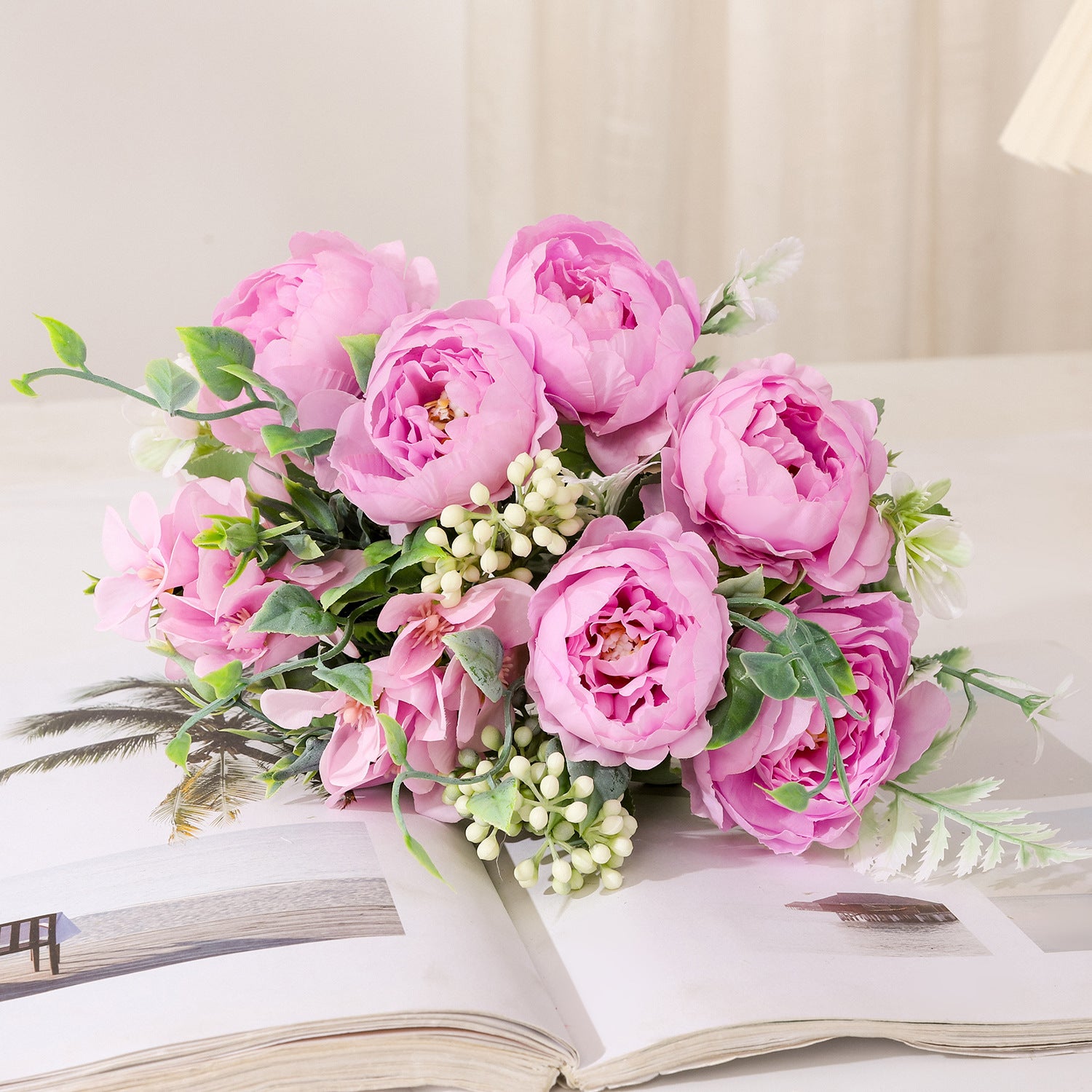 Valentine’s Day Faux Peony Bouquet Silver Frost Home Decor