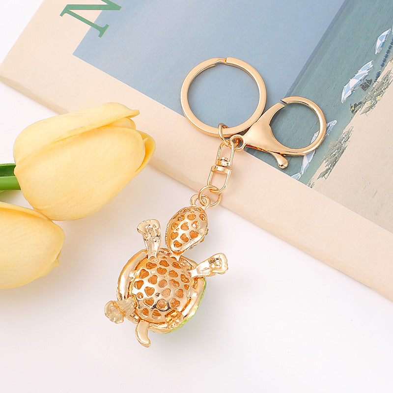Crystal Turtle Keychain Sparkling Charm with Metal Ring