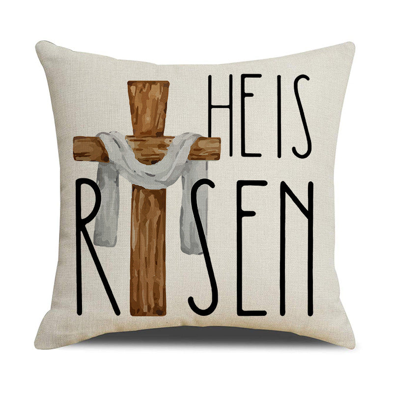 Easter Linen Throw Pillow Cover Bunny Letter Print 18x18