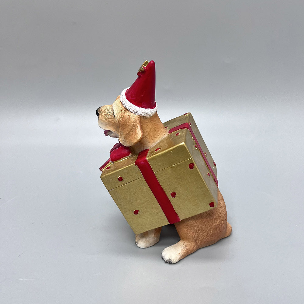 Cute Resin Christmas Dog Figurines Golden Retriever Holiday Decor