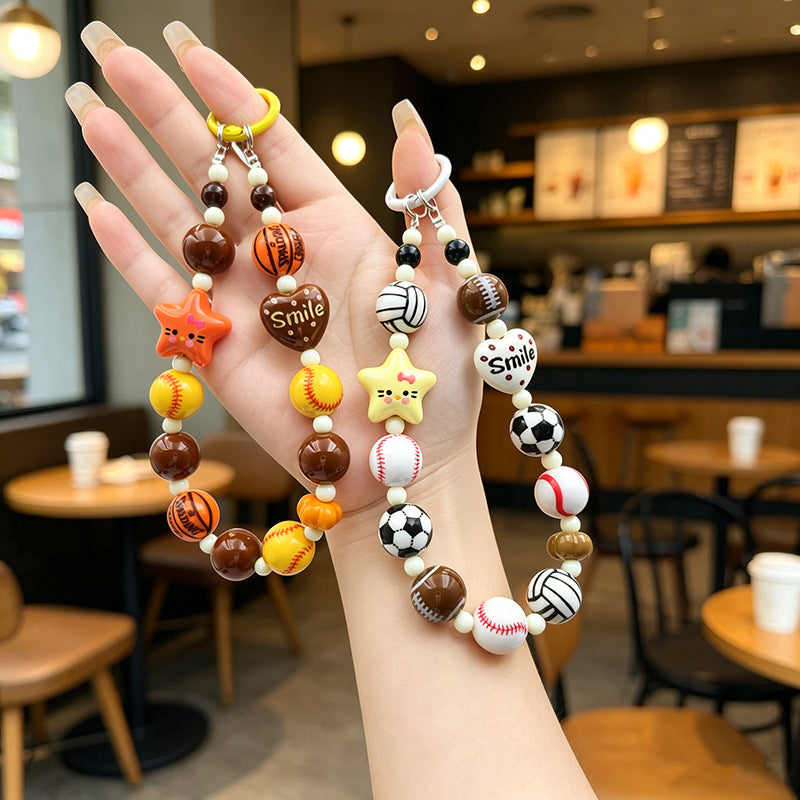 Acrylic Sports Bead Keychain Bag Charm Keyring Pendant