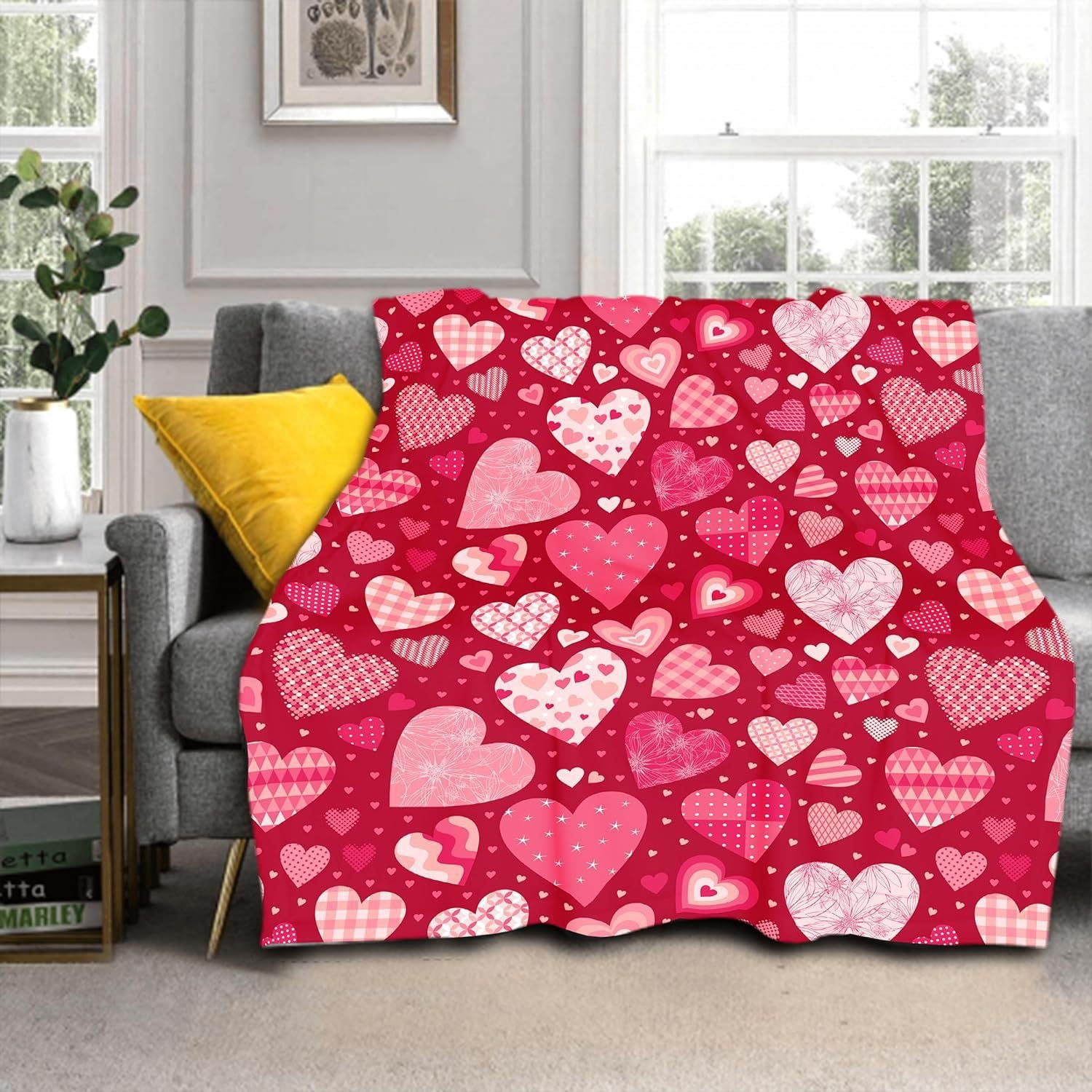 Valentine’s Day Heart Pattern Plush Throw Blanket