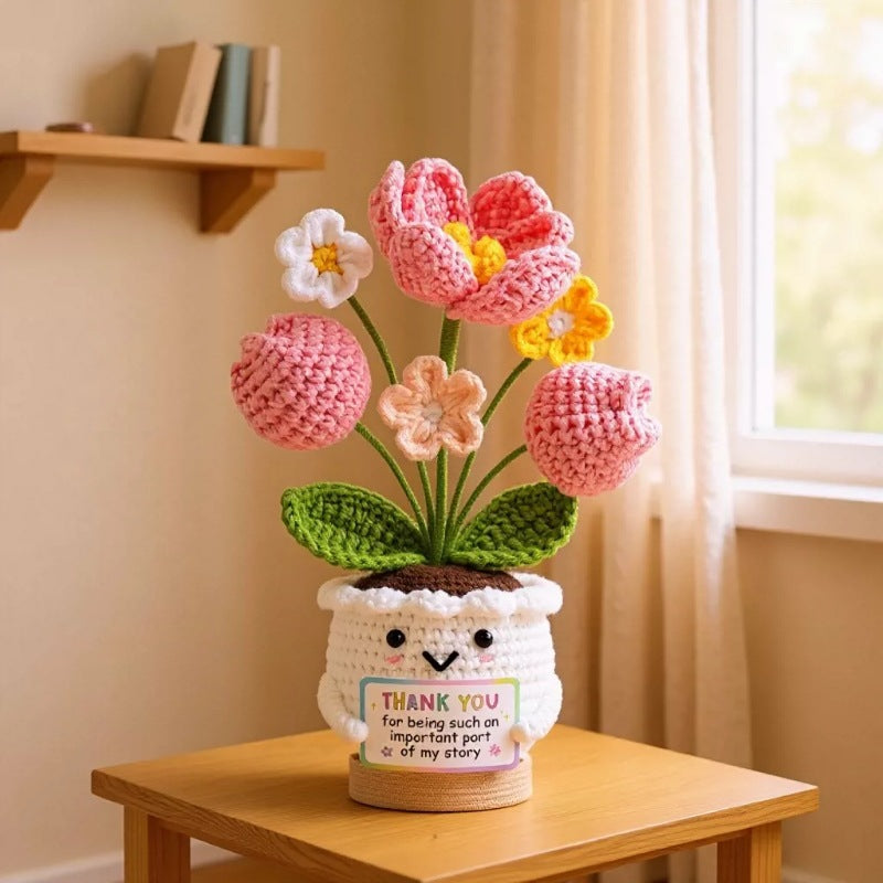 Handmade Crochet Flower Pot Positive Desk Decor