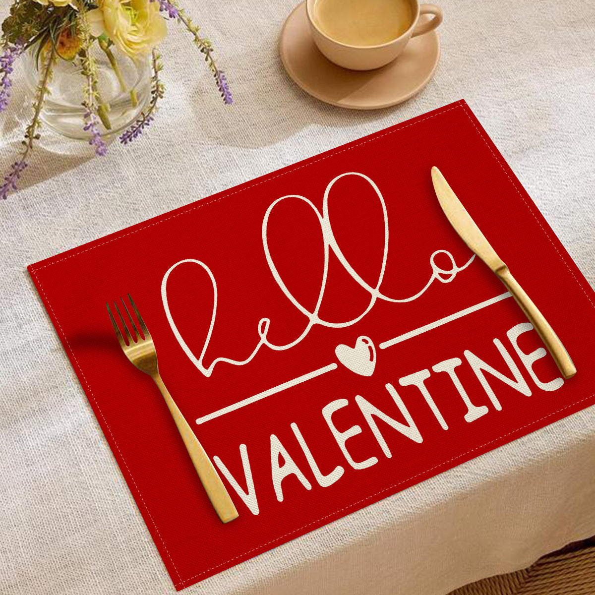 Valentine’s Day Red Heart Linen Placemat Table Setting Decor