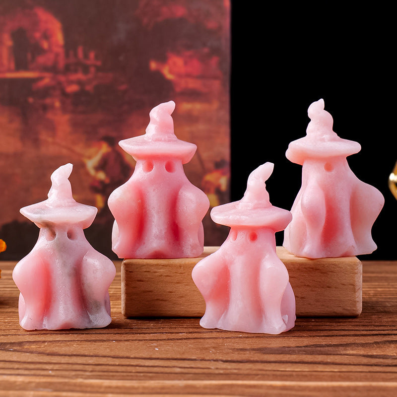 Pink Natural Stone Carved Ghost Figurine Halloween Decor