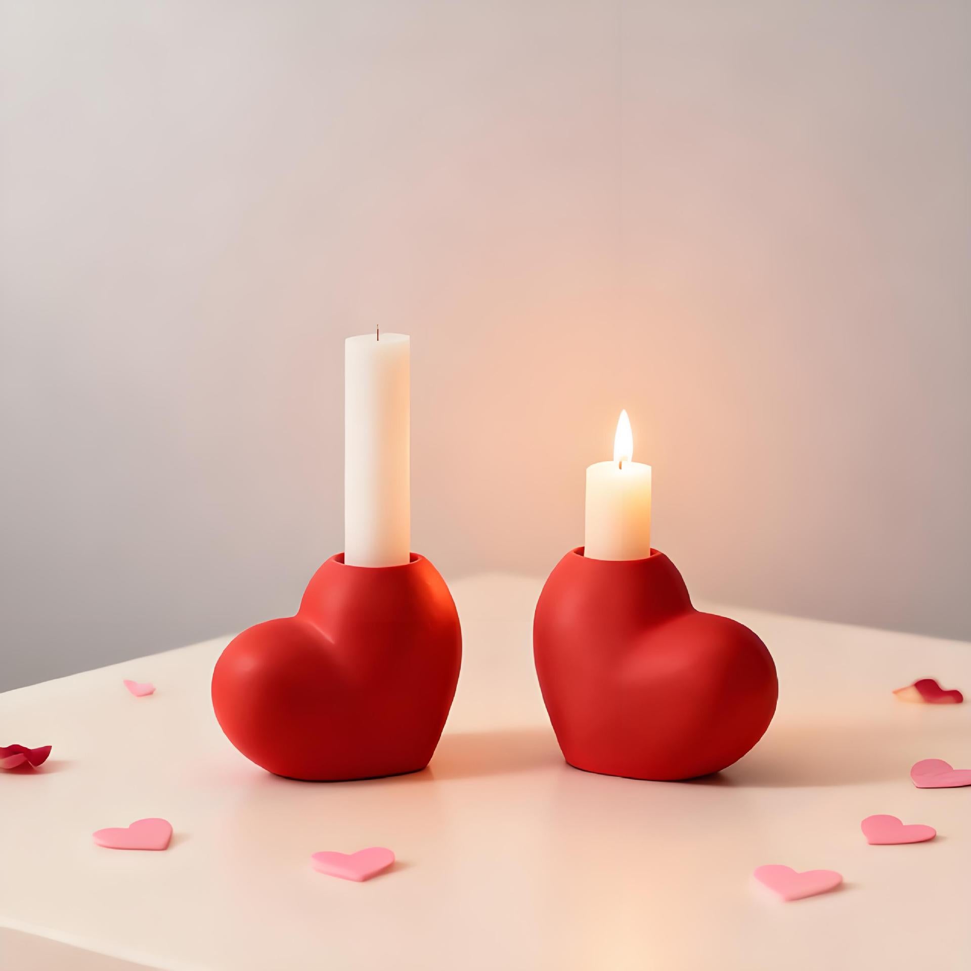 Valentine Red Heart Ceramic Candle Holder Romantic Gift Decor