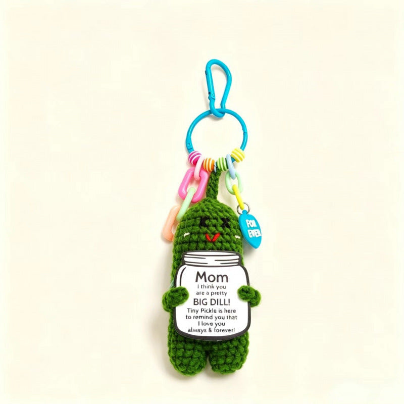 Handmade Crochet Cucumber Keychain Plush Toy Cute Fidget Doll