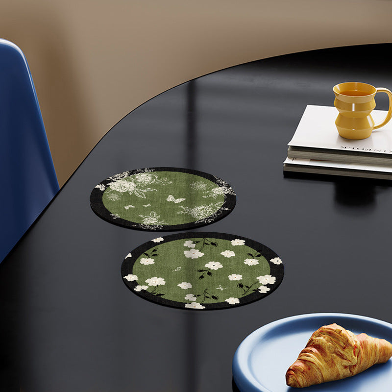 Floral Pattern Rubber Drink Coaster Round Table Decor