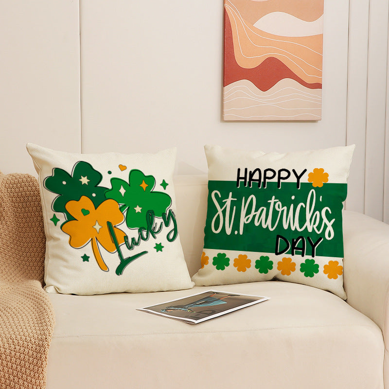 St. Patrick’s Day Shamrock Print Linen Pillow Cover