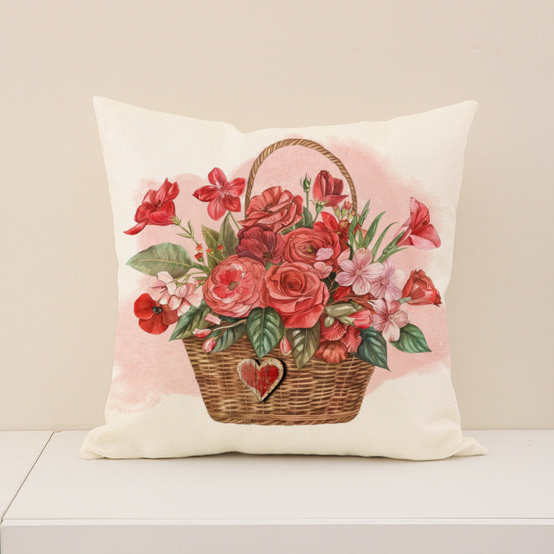 Red Valentine Heart Floral Love Decorative Pillow Cover