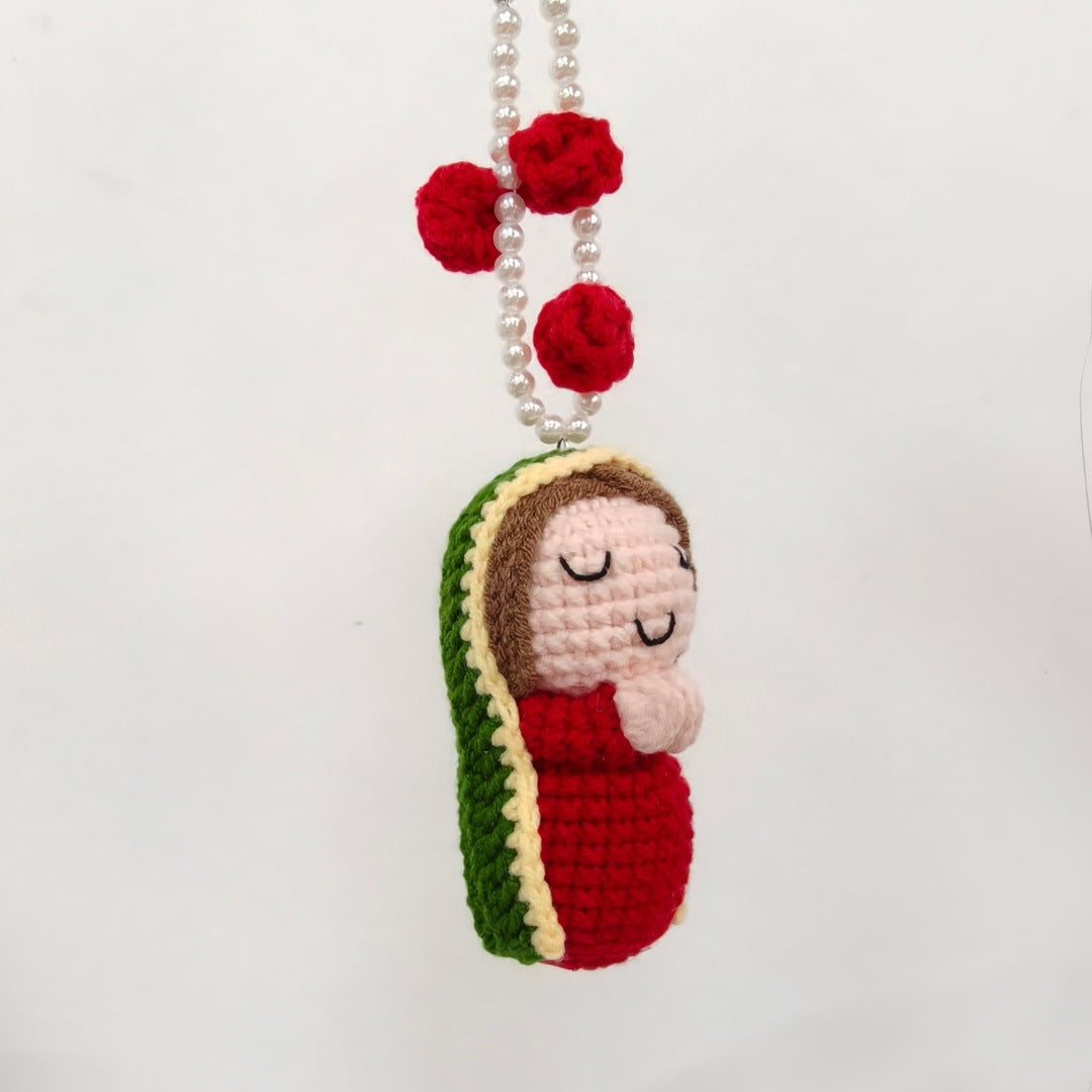 Handmade Crochet Doll Pendant Floral Keychain Charm