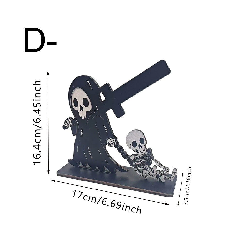 Wooden Halloween Tabletop Decor Ghost Pumpkin Cat Desk Ornament