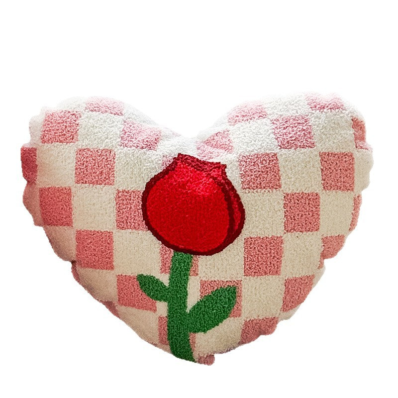 Chenille Heart Valentine Decorative Pillow with Rose Design