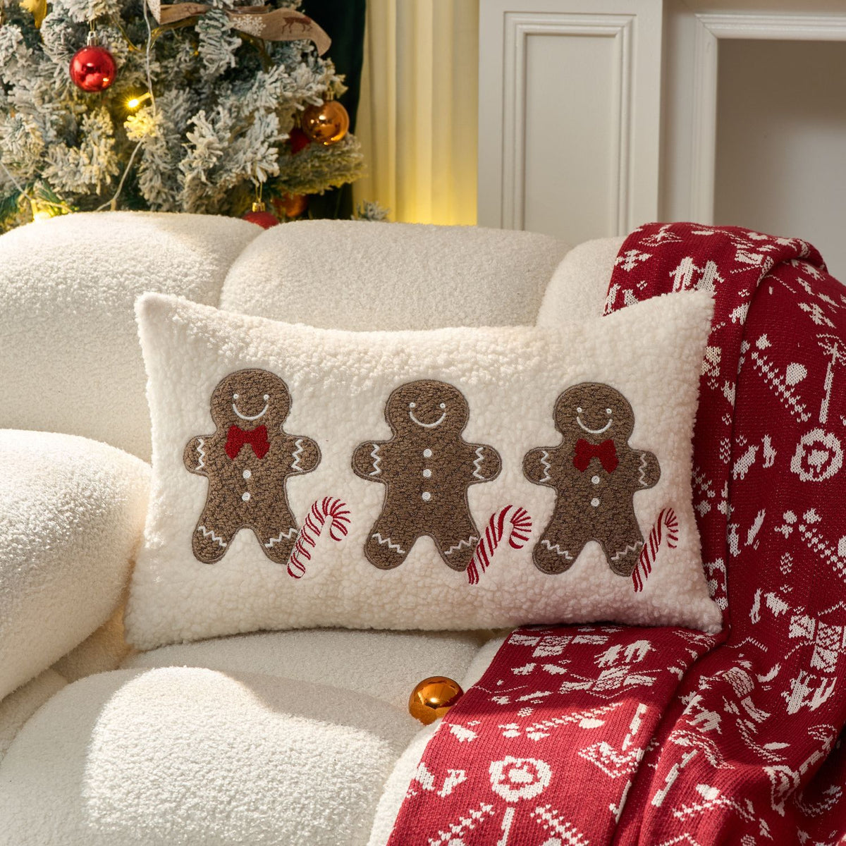 Christmas Embroidered Pillow Covers Gingerbread Snowflake