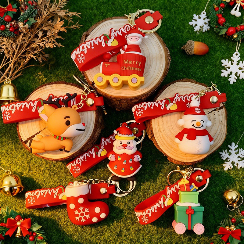 Christmas PVC Soft Rubber 3D Charm Cute Keychain Ornament