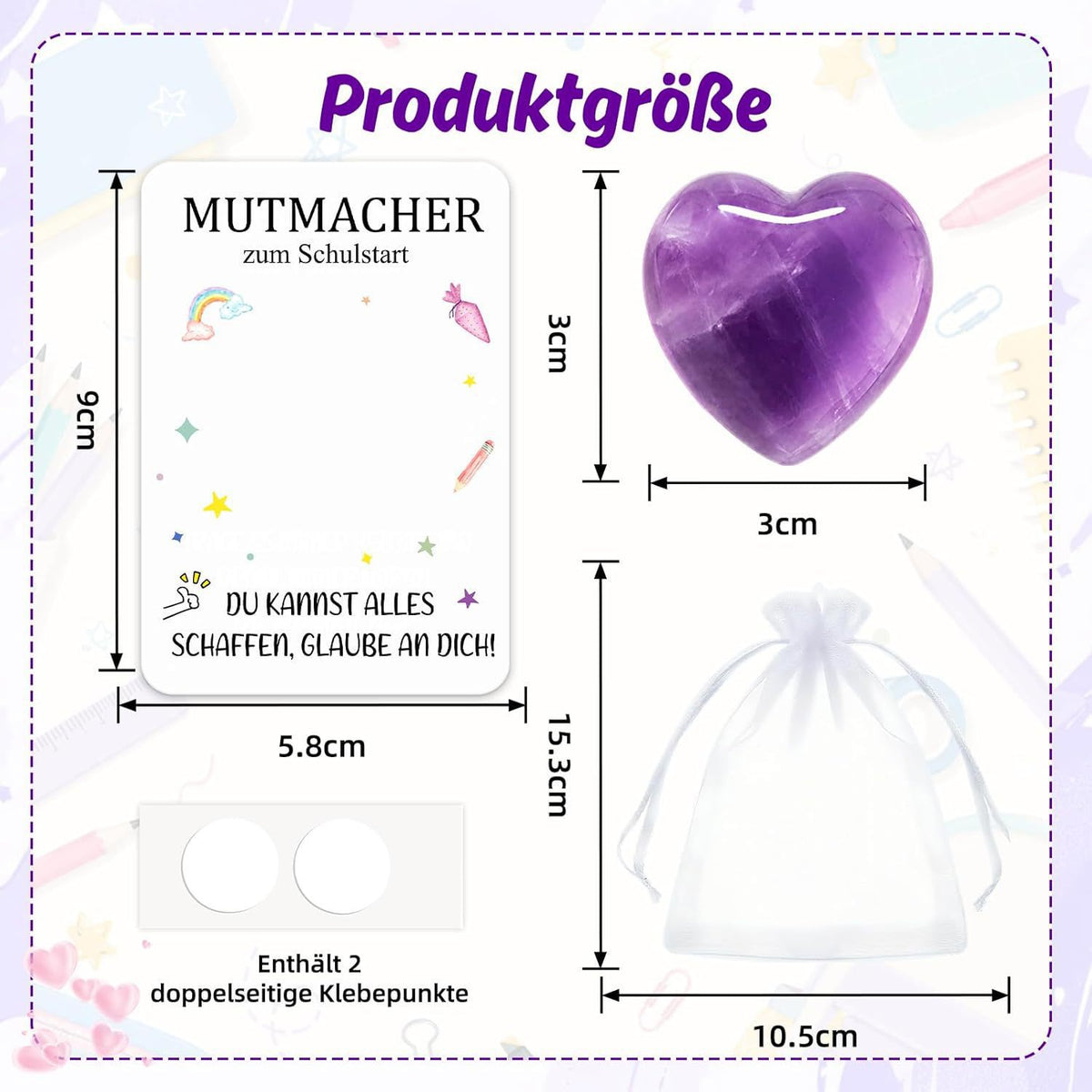 Crystal Heart Stone with Inspirational Card Positive Energy Gift
