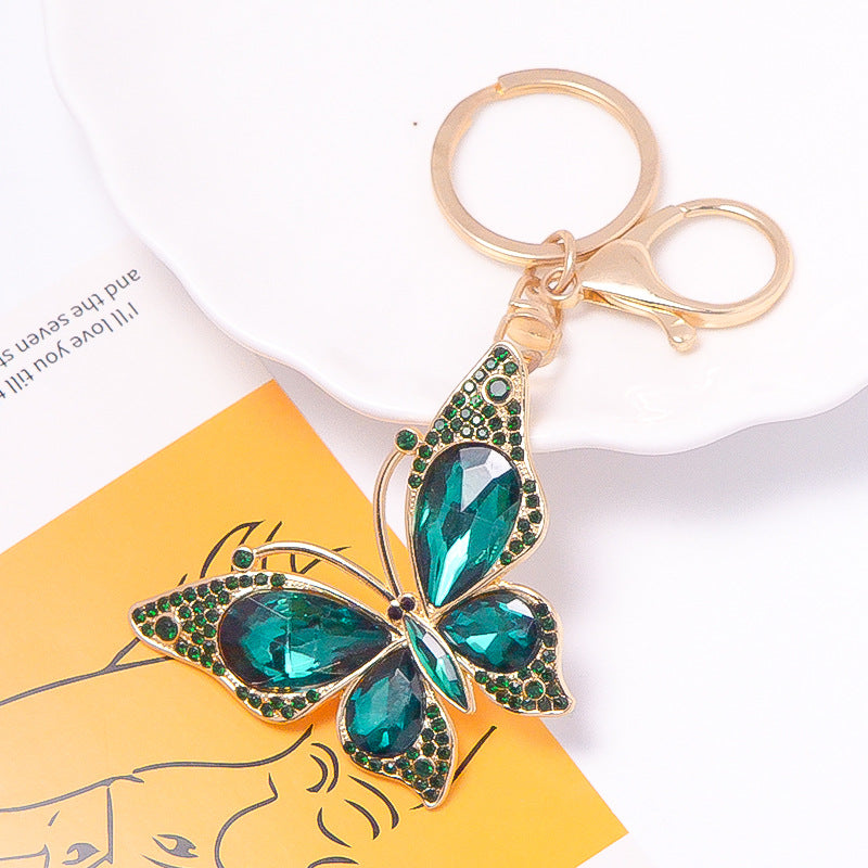 Rhinestone Butterfly Keychain Gold Alloy Bag & Car Charm