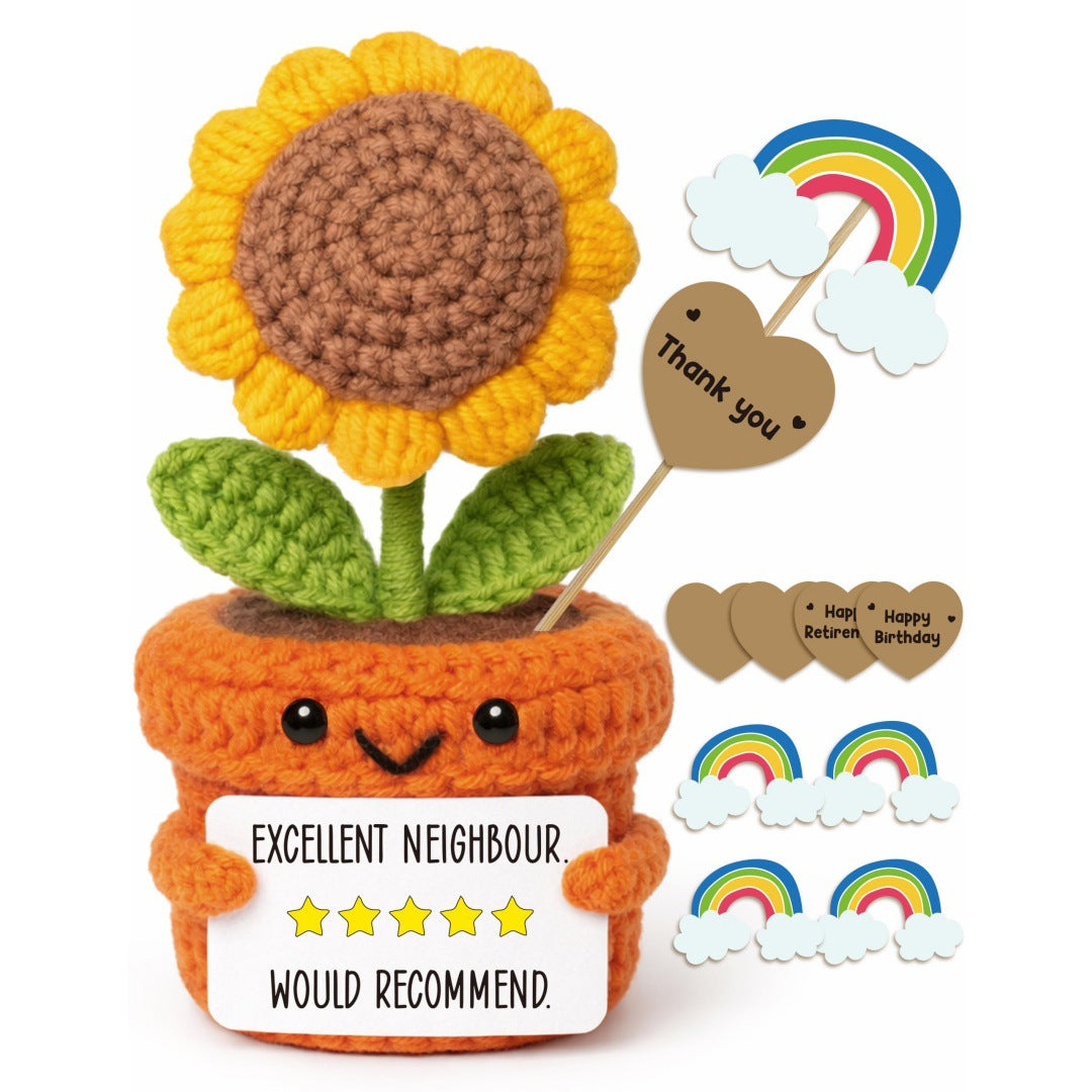 Crochet Sunflower Pot Plush Gift Positive Decor Toy