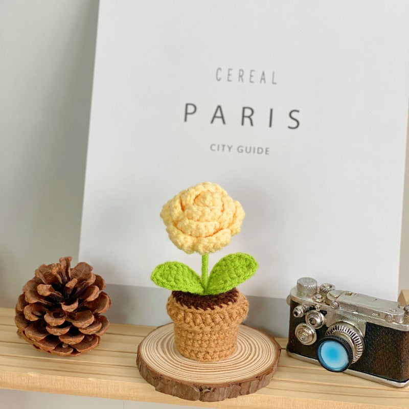 Valentine Crochet Flower Pot Decorative Gift Table Accent