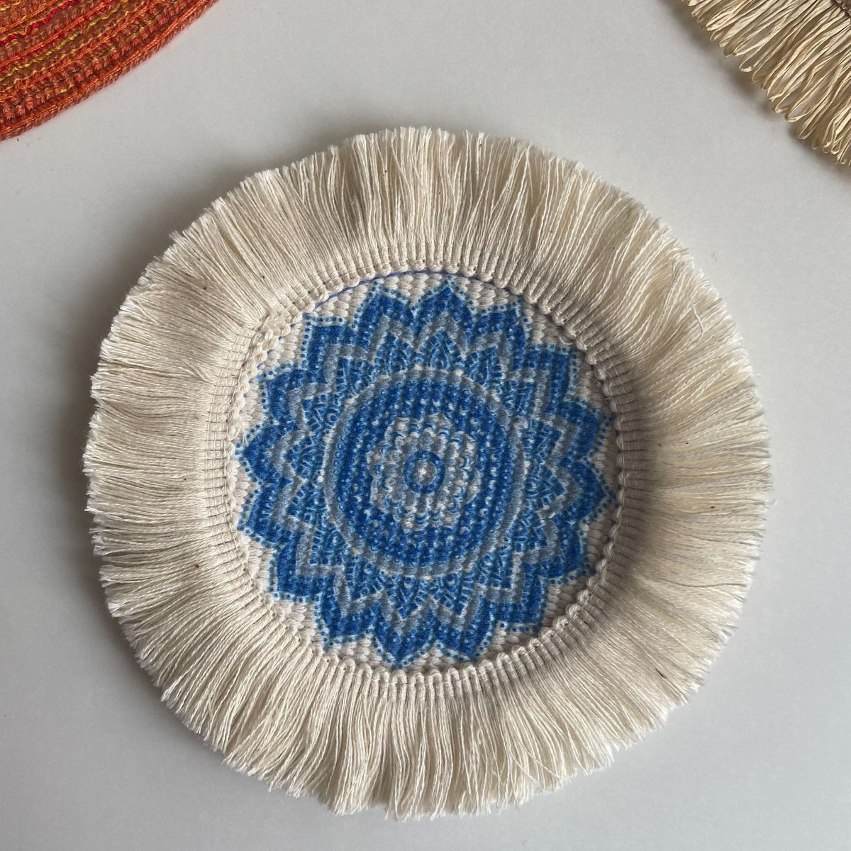 Boho Pattern Round Decorative Drink Coaster Set with Tassels