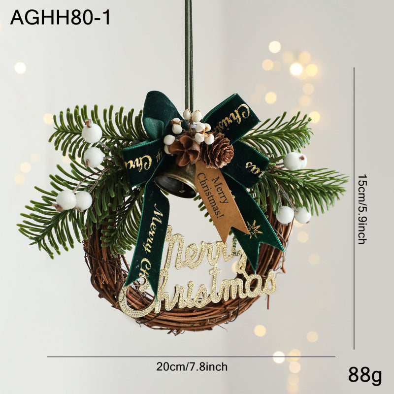 Christmas Mini Wreath Velvet Bow Pinecone Bell Ornament