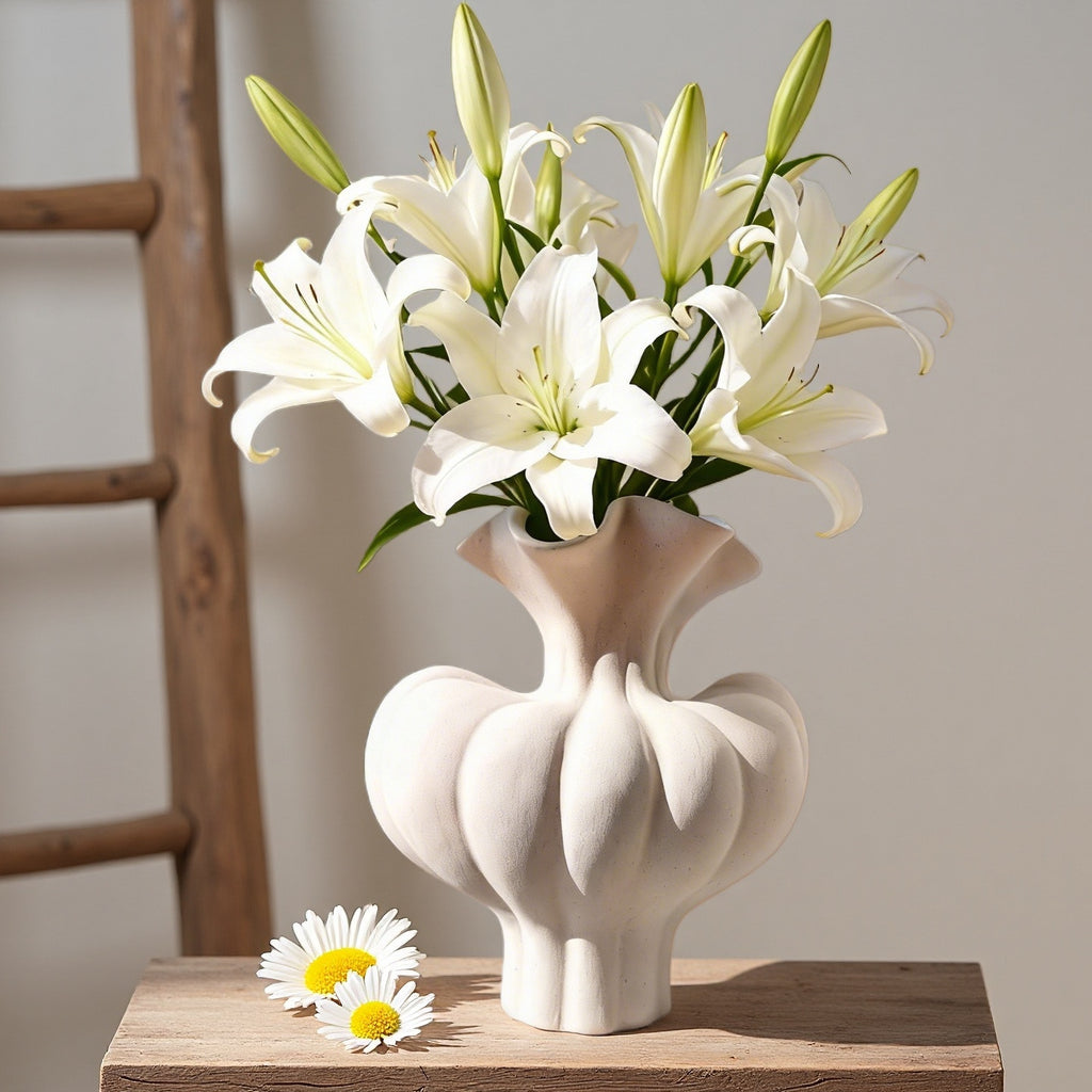 Beige Pumpkin Ceramic Flower Vase Home Decor Tabletop Accent