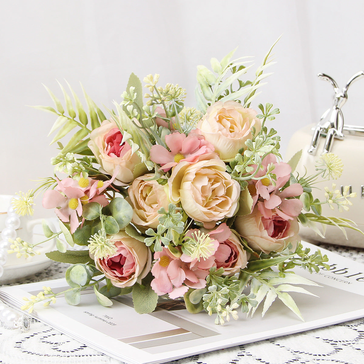 Valentine Artificial Peony Rose Bouquet Home Wedding Decor