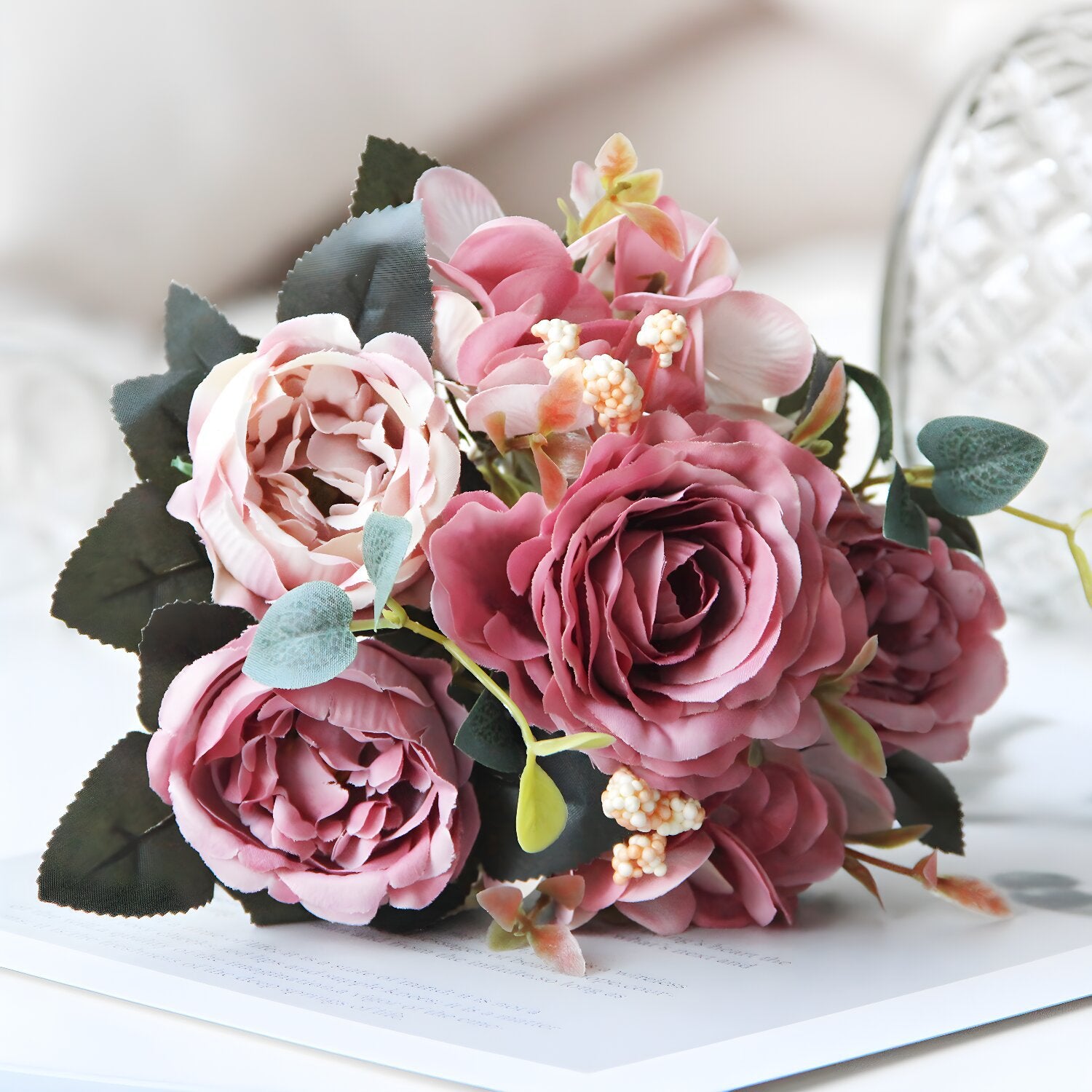Vintage Peony Rose Hydrangea Artificial Floral Bouquet Decor