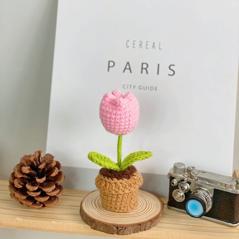 Valentine Crochet Flower Pot Decorative Gift Table Accent