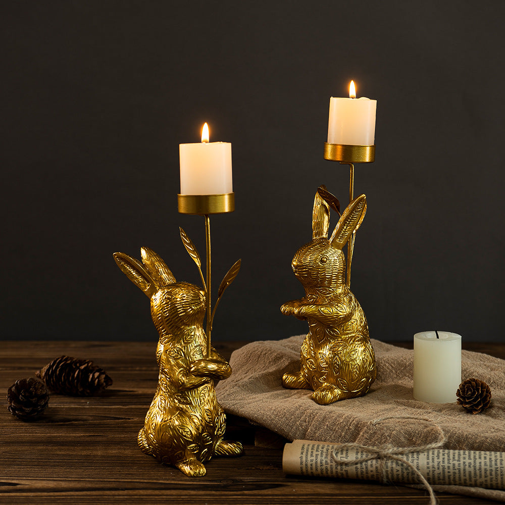 Easter Bunny Candle Holder Gold Resin Table Decoration