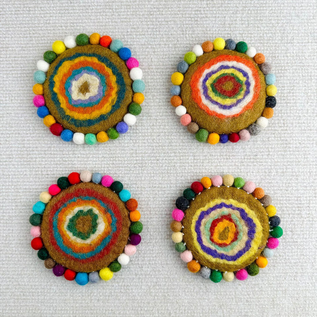 Handmade Felt Coaster Set Wool Dye Round Coasters Hot Pad Table Decor
