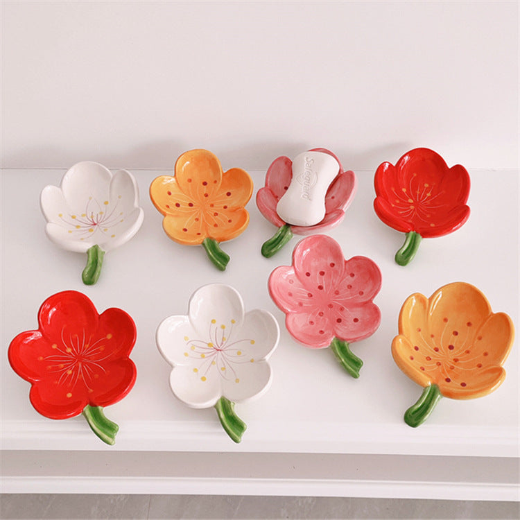Flower Ceramic Soap Dish Floral Bathroom Tray Decor