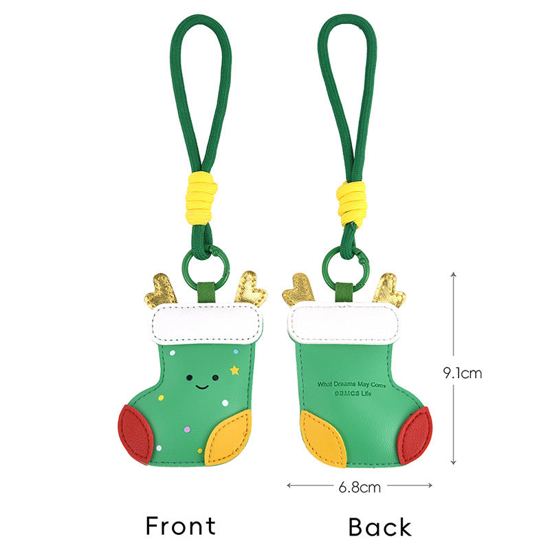 Christmas PU Leather Holiday Charm Keychain Ornament