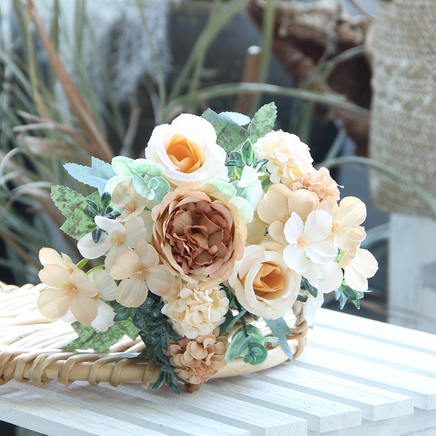 Artificial Rose Peony Bouquet Silk Flower Arrangement Decor