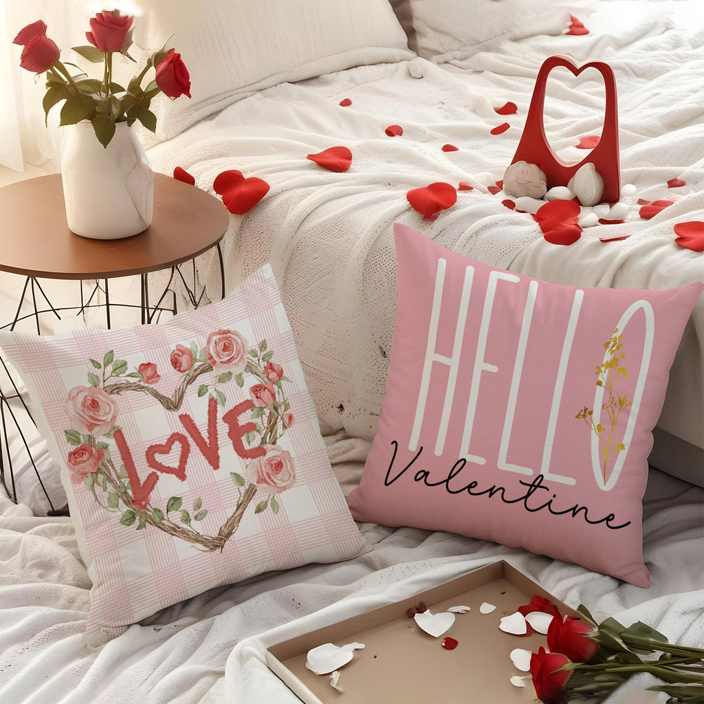 Valentine Rose Heart Pillow Covers Set Pink Nordic Decor
