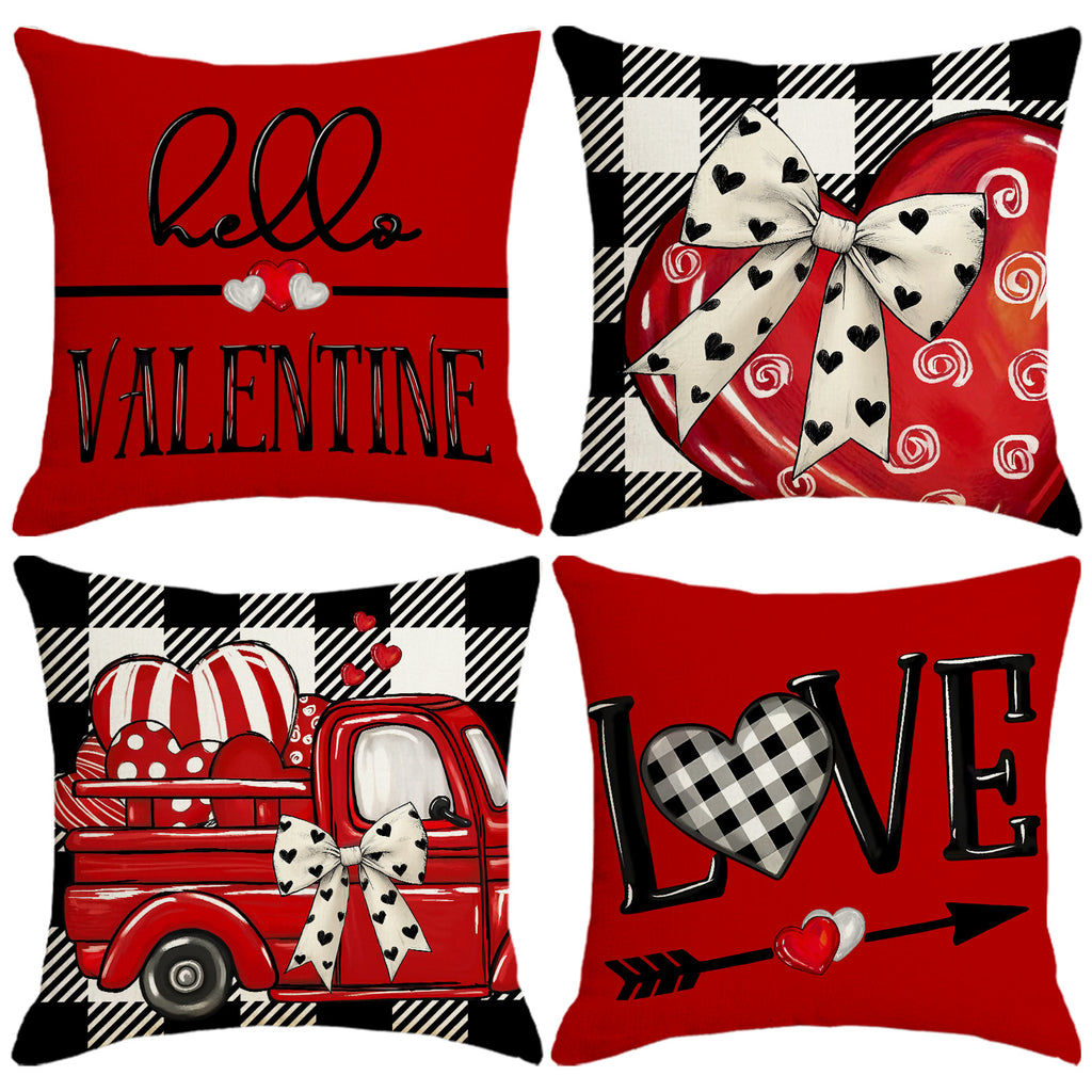 Valentine Red Truck & Buffalo Plaid Heart Pillow Covers Set