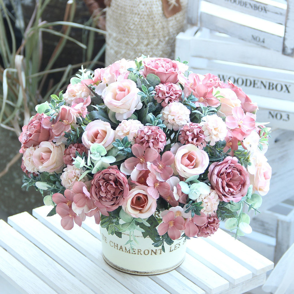 Artificial Rose Peony Bouquet Silk Flower Arrangement Decor