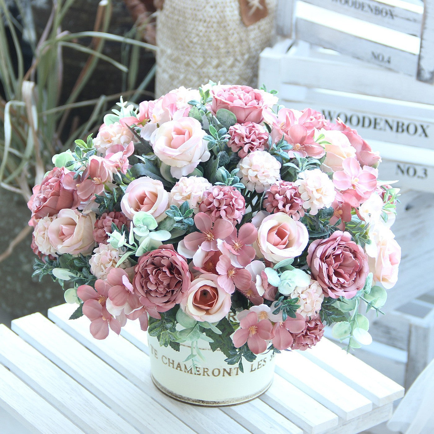 Artificial Rose Peony Bouquet Silk Flower Arrangement Decor