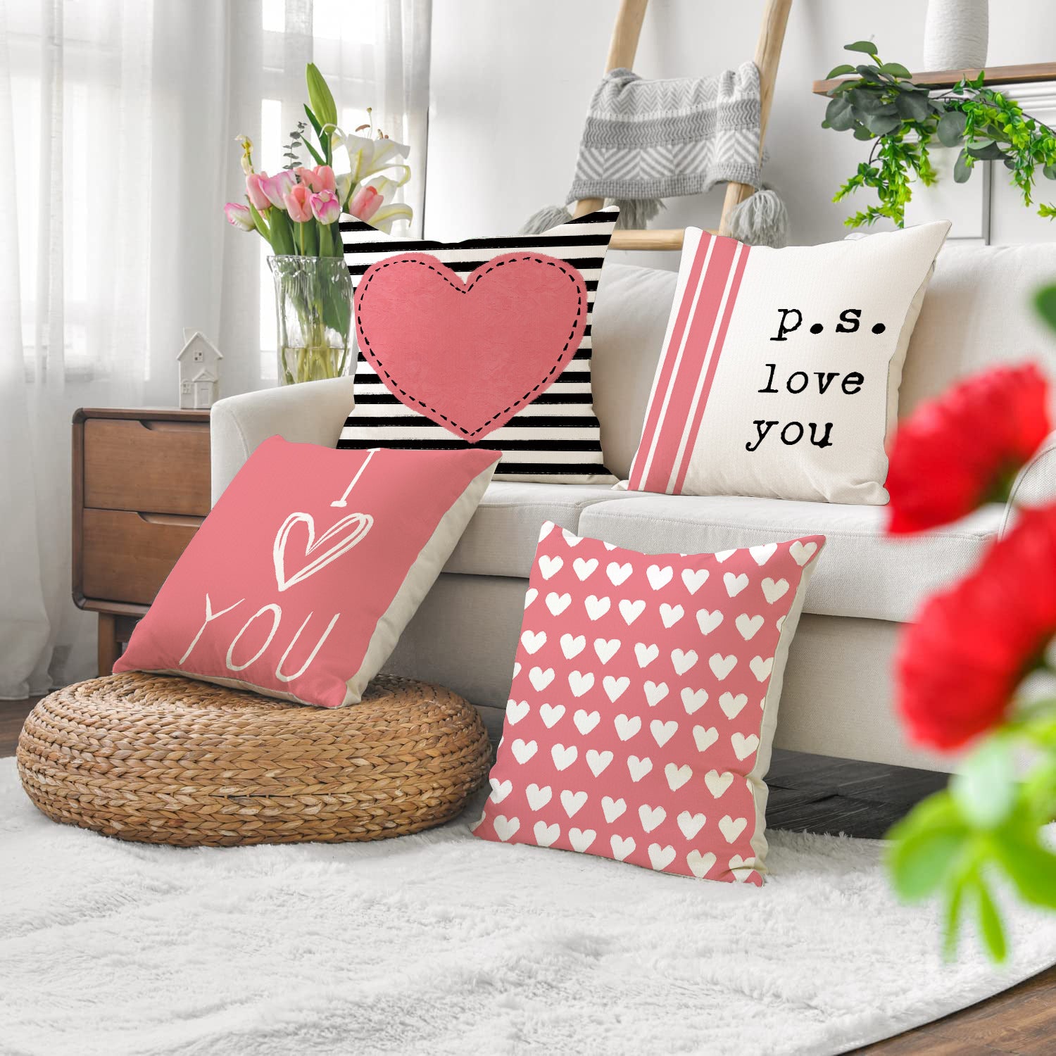 Pink Heart Valentine Pillow Covers Set Cute Love Quote Decor