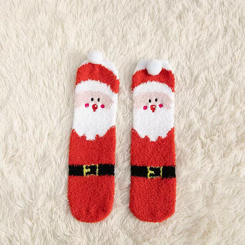 Fuzzy Christmas Socks Thick Warm Plush Santa Reindeer Snowman