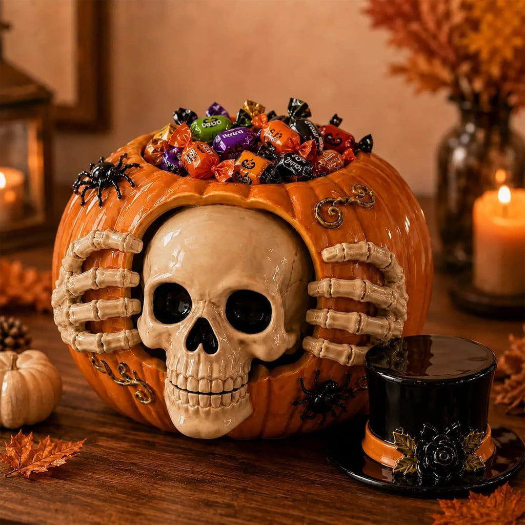 Halloween Pumpkin Skull Candy Jar Resin Home Decor