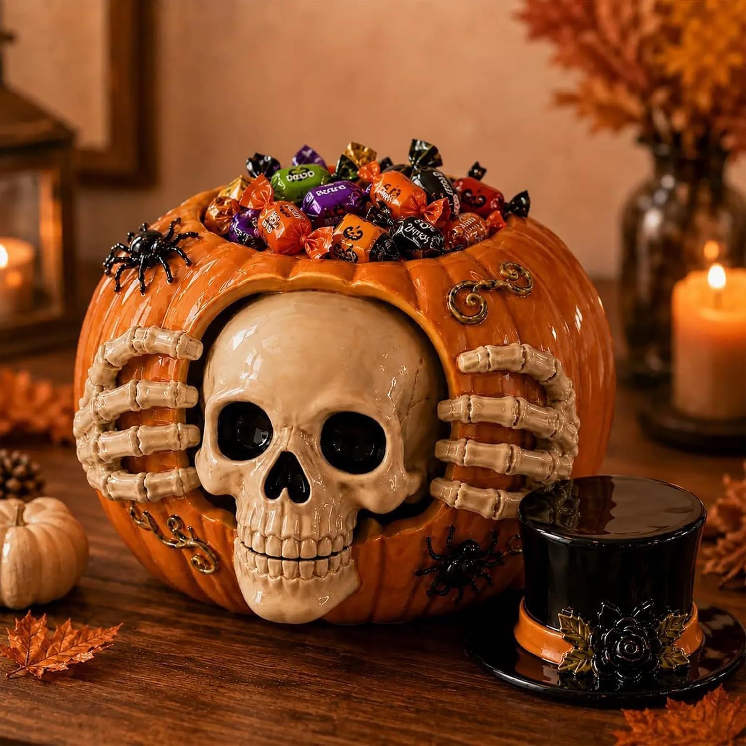 Halloween Pumpkin Skull Candy Jar Resin Home Decor
