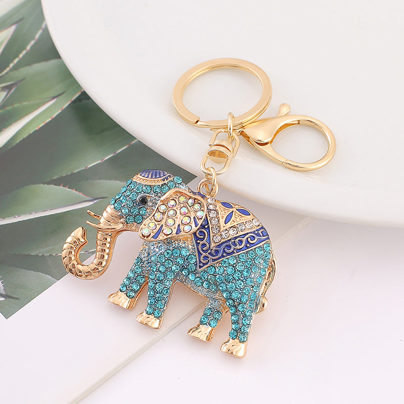 Crystal Elephant Keychain Sparkling Charm with Metal Ring