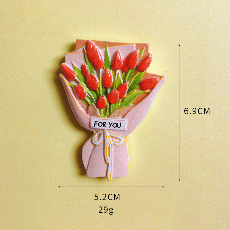 3D Flower Bouquet Fridge Magnet Cute Mini Floral Decor