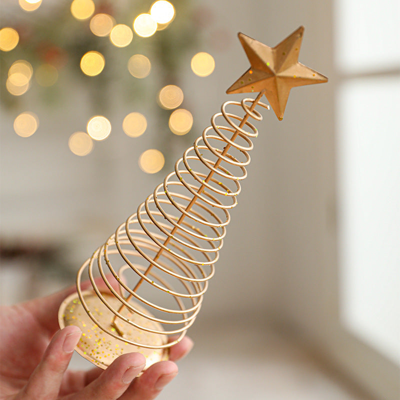 Gold Metal Tabletop Christmas Tree with Star Topper