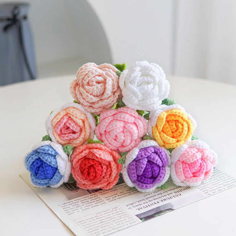 Valentine Holiday Decorations Handmade Crochet Rose Stem