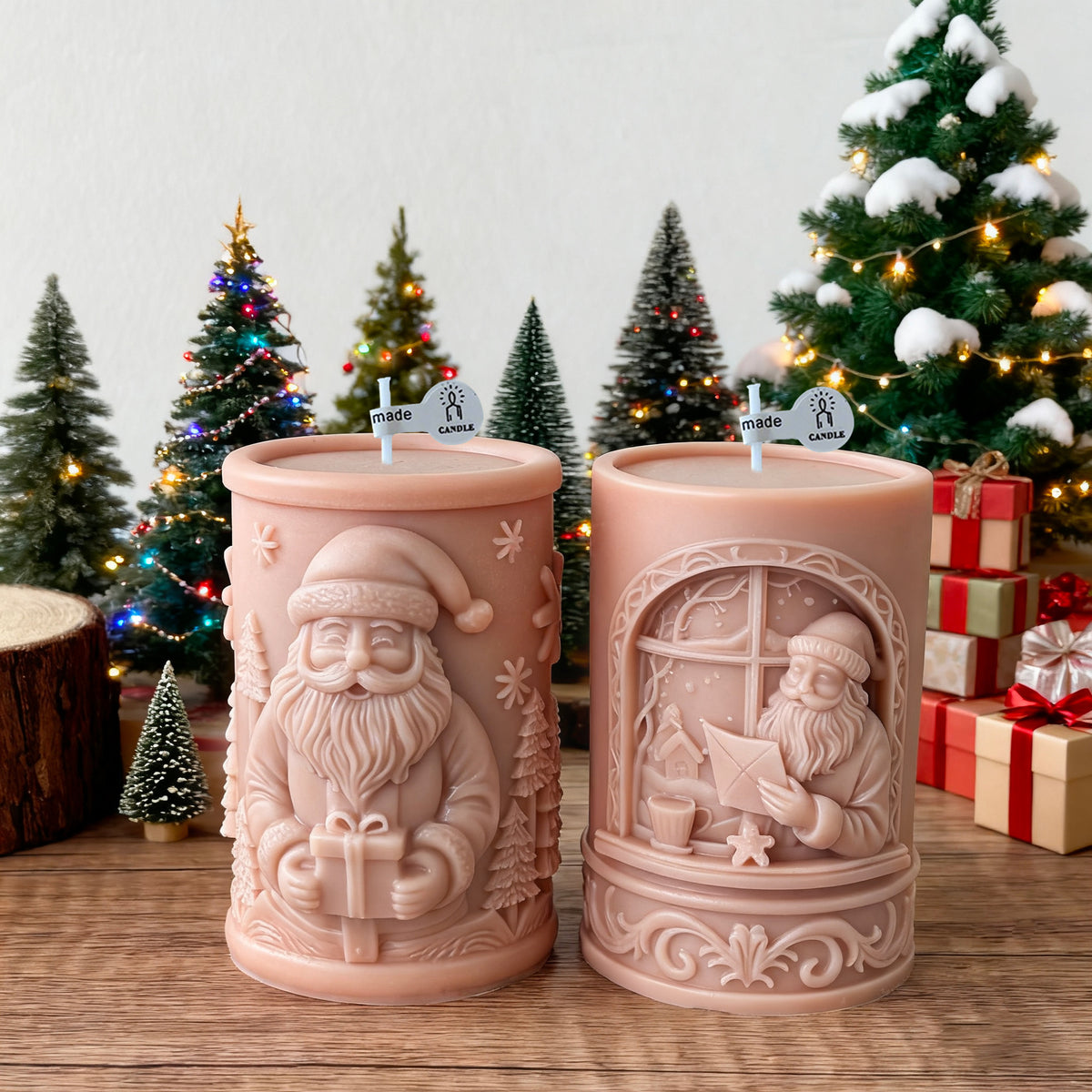 Embossed Santa Christmas Candle Holiday Decor 3D Relief Design
